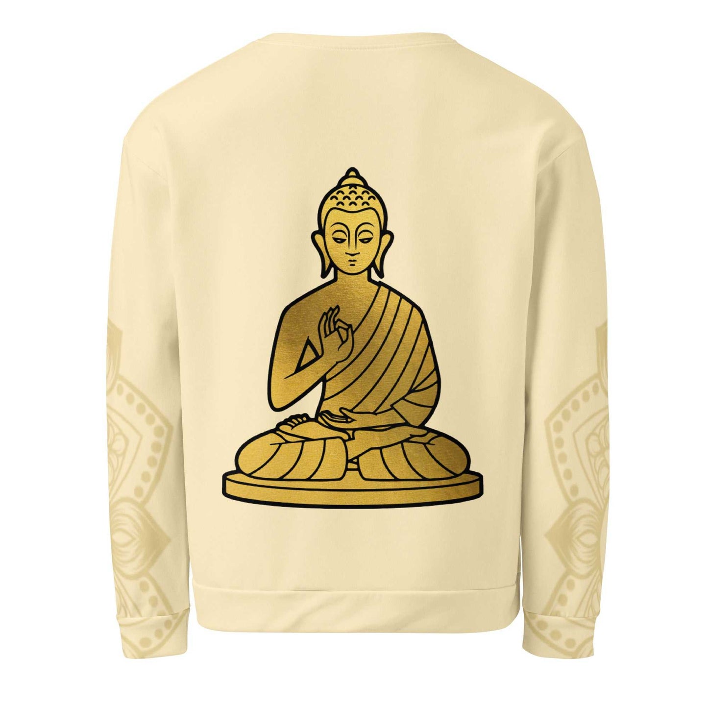 Golden Buddha Ji Sweatshirt with intricate all-over print and soft brushed fleece inside.