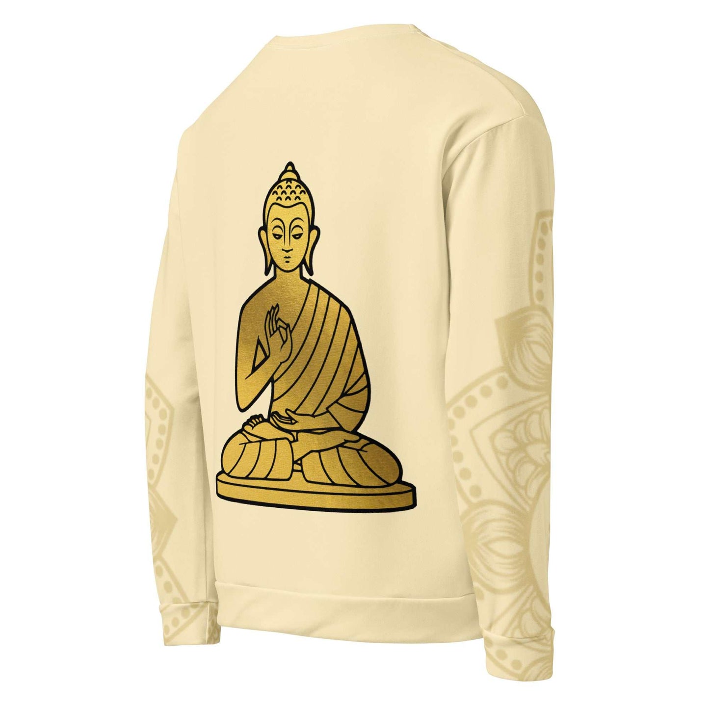 Golden Buddha Ji Sweatshirt with intricate all-over print and soft brushed fleece inside.