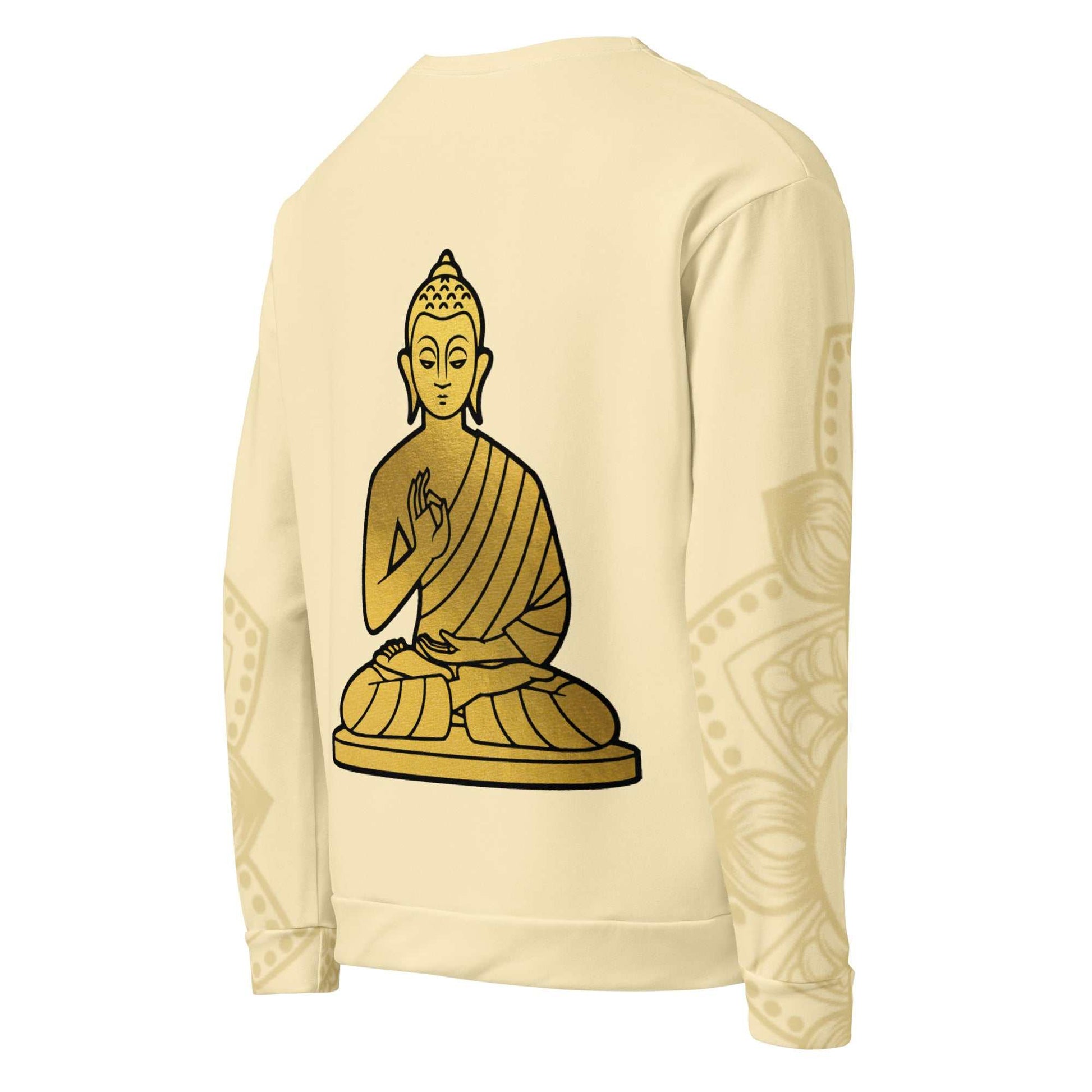 Golden Buddha Ji Sweatshirt with intricate all-over print and soft brushed fleece inside.