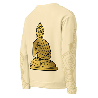 Golden Buddha Ji Sweatshirt with intricate all-over print and soft brushed fleece inside.